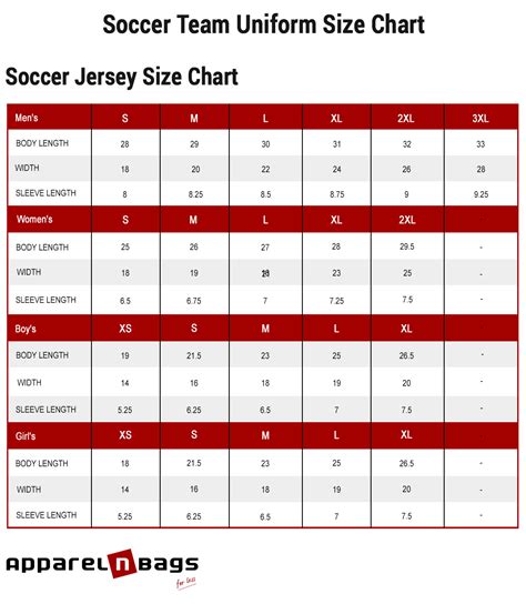 soccer jersey size chart